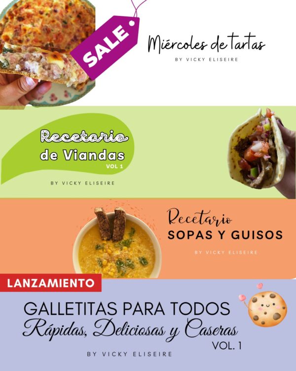 PROMO1: Recetario de viandas + de sopas y guisos + de tartas + Recetario Galletitas